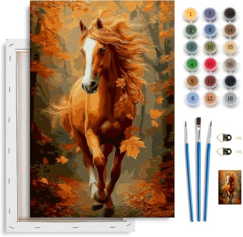 Spandrel Framed Paint by Numbers Horse Kit for Adult, Autumn Adult Paint by Number Kits on Canvas, DIY Acrylic Oil Easy Fall Painting by Numbers Thanksgiving for Home Wall Decor, 8x12in by Unknown