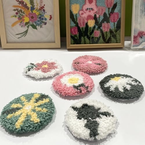 Avtytsda 6PCS Punch Needle Coaster Kit,Easy Punch Needle DIY Embroidery Set with Tools, Yarns, Hoop, Instructions Easy for Beginners, Kids, Adults, Handmade Gift and Decoration (Flower) - Image 4