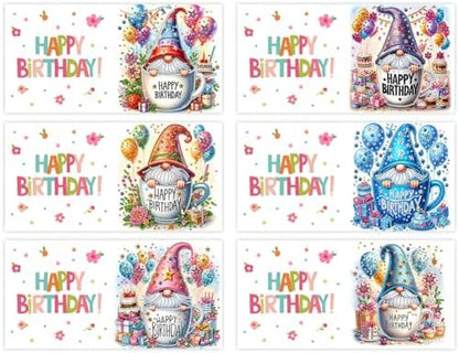 6 Pack 5D DIY Diamond Painting Birthday Gnome Greeting Card Kit, Diamond Art Christmas Birthday Holiday Greeting Card, Art Crafts Kit Creative with Envelope - Image 2