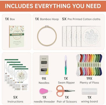 CYANFOUR 5 Pack Beginner Embroidery Kit for Adults with Video & Instruction - Image 2