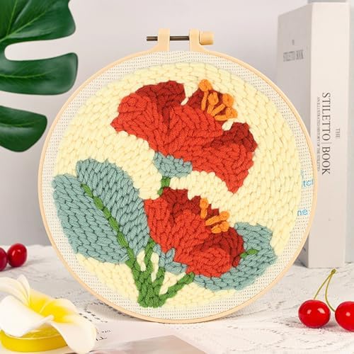 Woohome Punch Needle Kit Included Plastic Hoops, Punch Needle Cloth, Color Yarn and Punch Needle Tools for Adults, Beginners (Sunflowers, Butterflies and Flowers) - Image 3