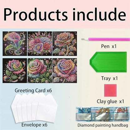 Diamond Art Cards with Envelopes–6PCS DIY Diamond Painting Greeting Cards Kit | Card Making Kit with Bling for Adults & Beginners | Birthday,Holiday & Thank You Cards (Rose Flower) - Image 4