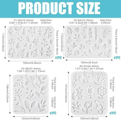 4Pcs Flower Leaf Pendant Resin Molds Assorted Plant Tree Floral Leaves Silicone Molds for Epoxy Resin Craft Casting DIY Earring Necklace Jewelry Making - Image 2