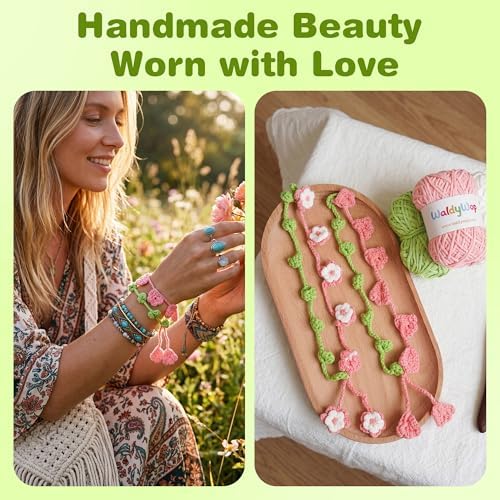 WaldyWop Crochet Kit for Beginners: 4 Flower Bracelets Starter Kit w/Videos - Image 5