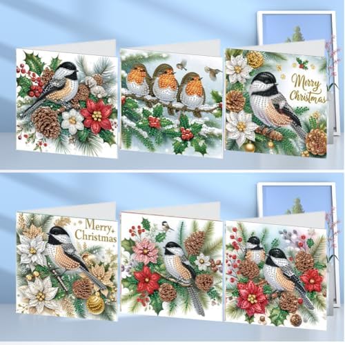 Diamond Art Painting Cards,6 Pack Gem Art Greeting Cards with Envelopes, 5D Diamond Dots Kits Birthday Cards Making Kits for Adults Family Friends Birthday Gifts(Christmas Bird) - Image 5