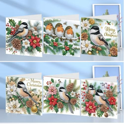 Diamond Art Painting Cards,6 Pack Gem Art Greeting Cards with Envelopes, 5D Diamond Dots Kits Birthday Cards Making Kits for Adults Family Friends Birthday Gifts(Christmas Bird) - Image 5