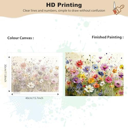 EOBROMD Framed Paint by Numbers Kits for Adults Wild Flowers, DIY Painting Kits for Adults Beginner, Painting on Stretched Canvas Oil Paint by Numbers for Home Decor Gift 16x12inch - Image 3