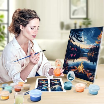 JOOZ Paint by Numbers Kit for Adults with Frame, Lake Landscape Paint by Number with Easel, DIY Sunset Landscape Acrylic Oil Painting Kit for Home Wall Decor 8x12 Inch - Image 4