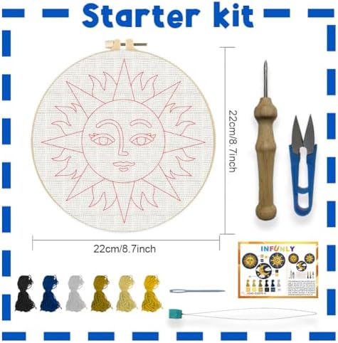 INFUNLY 3 Set Sun Moon Punch Needle Kits for Beginner Adult Star DIY Punch Needle Embroidery Starter Kit for Wall Hanging Evil Eye Needles Stitching Kit with Instruction for DIY Crafts Gift Home Decor - Image 2