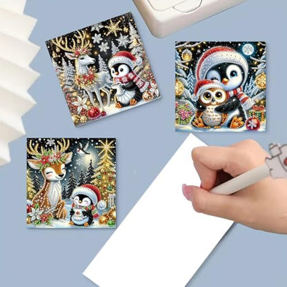 Diamond Art Christmas Cards Kit, 6PCS DIY Diamond Painting Christmas Cards with Envelopes, 5D Diamond Dot Greeting Cards for Adults, Xmas Card for Holiday Crafting Gifts (Christmas Penguin) - Image 3