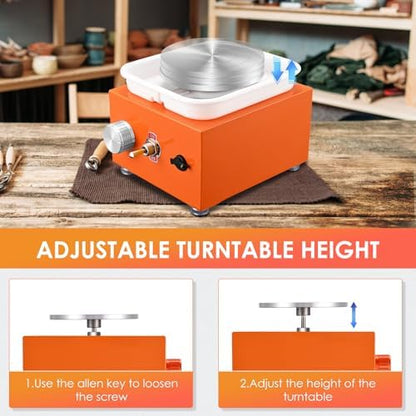Mini Pottery Wheel Machine for Adults & Beginners, 2 Turntables (3.94" & 2.56") | 0-2000 RPM Adjustable Speed Pottery Machine Removable Splash Tray Ceramic Making Kit Includes 8 Sculpting Tools - Image 3