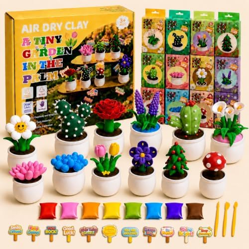 Air Dry Clay Kit for Kids, 12 Plants Modeling Magic Clay Sculpting Tools by Porlinquus