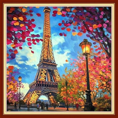Redxing Stamped Cross Stitch Kits Embroidery kit for Beginners Adults Full Range of Embroidery Patterns Starter Kits DIY Printed Cross Stitch Kits Needlepoint Kits 11CT-Iron Tower Twilight 18x18 inchs by RedxingStampedCrossStitchK