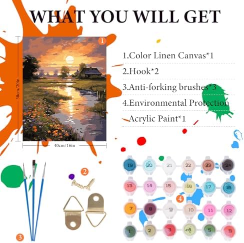 Paint by Numbers Kit for Adults Beginner 16x20 Inch, Countryside Sunset - Image 4