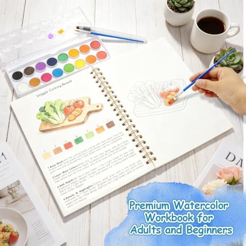 Watercolor Workbook for Adults – Watercolor Coloring Book with 14 Watercolor Paintings, 16 Colors, 3 Brushes & Color Mixing Guide – Large 200GSM Paper for Beginners & Art Enthusiasts - Image 6