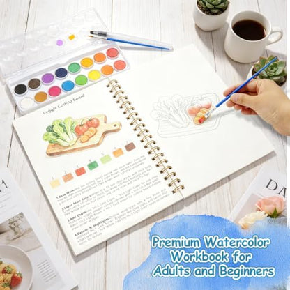 Watercolor Workbook for Adults – Watercolor Coloring Book with 14 Watercolor Paintings, 16 Colors, 3 Brushes & Color Mixing Guide – Large 200GSM Paper for Beginners & Art Enthusiasts - Image 6