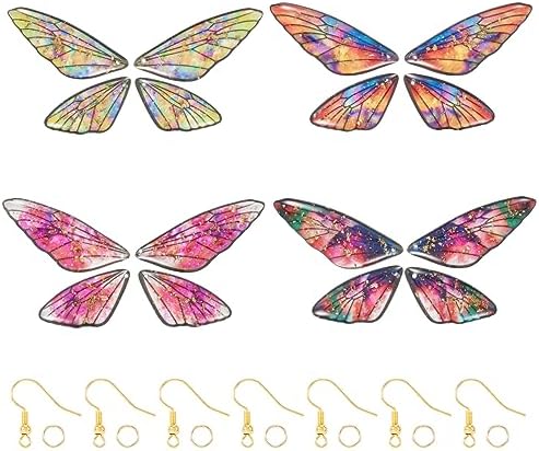 FASHEWELRY 56Pcs Resin Rainbow Butterfly Wings Charms Transparent Wings Earring Charms Feather Fairy Wings Pendants with Jewelry Findings for Crafts Jewelry Making by FASHEWELRY
