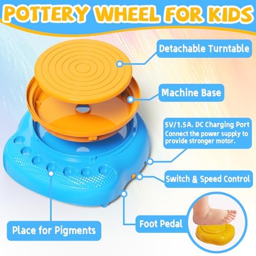 Vinkp Pottery Wheel for Kids - Complete Pottery Painting Kit Arts and Crafts for Kids Ages 8-12 with Air Dry Clay Art Supplies for Girls Boys Toys Birthday Gifts for 6 7 8 9 10 11 12 - Blue - Image 4