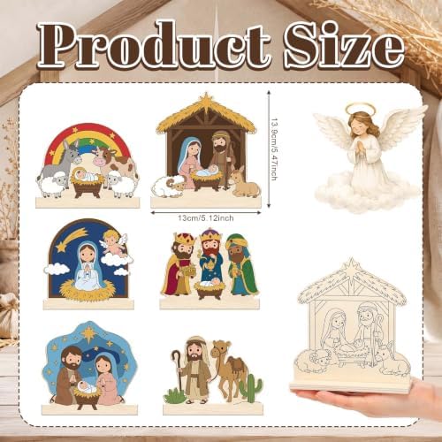 Yuntau 24 Pcs Wooden Nativity Crafts Kit, Color Your Own Table Decor - Image 2