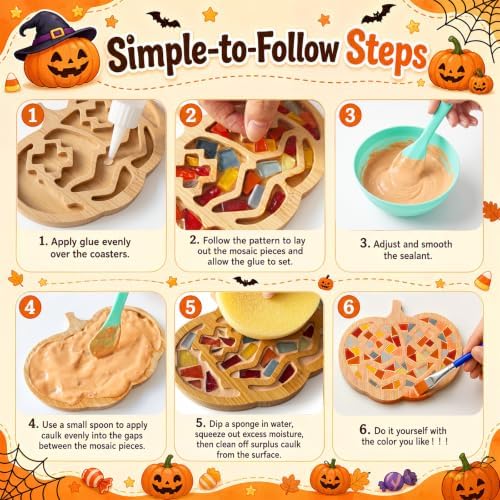 6PCS DIY Glass Mosaic Tiles for Crafts, Mixed Color, Halloween Pumpkin - Image 6