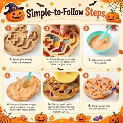 6PCS DIY Glass Mosaic Tiles for Crafts, Mixed Color, Halloween Pumpkin - Image 6