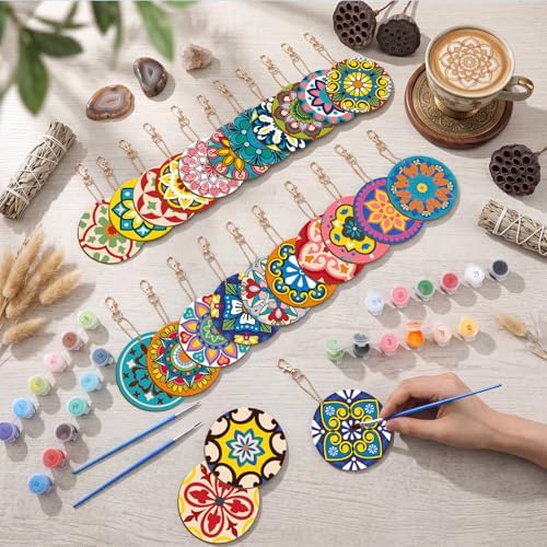 Trnayi 24 Pcs Paint by Numbers Keychains, 12 Mandala Designs for Adults - Image 2