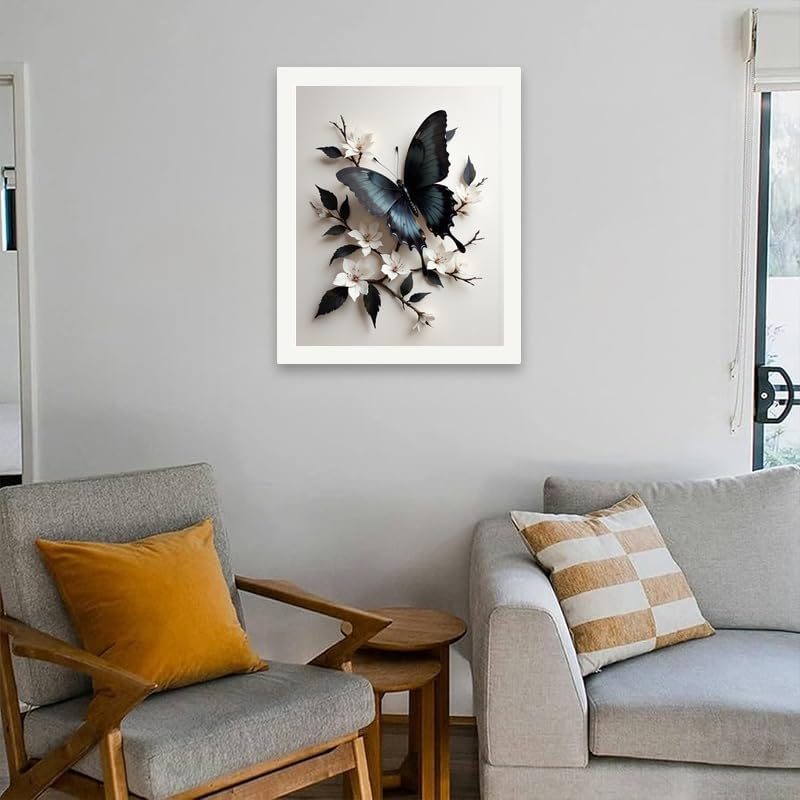 TAOPAOLAB Nature Paint by Numbers Kit for Adults - DIY Black Butterfly and White Flowers Painting on Canvas 16x20 Inches, Acrylic Paint Set, Suitable for Beginners, Wall Art for Home Decoration/Gifts - Image 4