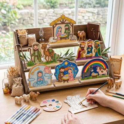 Yuntau 24 Pcs Wooden Nativity Crafts Kit, Color Your Own Table Decor - Image 4