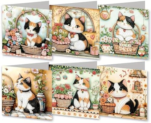 ARTopet 6Pcs Folding Greeting Card Diamond Art Painting Thank You Blessing Cards with White Envelope Rhinestones Painted Making Kits for Adults DIY Craft Holiday Gift-Cat01 by ARTopet