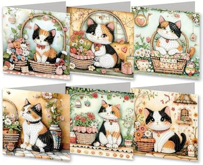 ARTopet 6Pcs Folding Greeting Card Diamond Art Painting Thank You Blessing Cards with White Envelope Rhinestones Painted Making Kits for Adults DIY Craft Holiday Gift-Cat01 by ARTopet