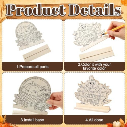 Yuntau 24 Pcs Color Your Own Thanksgiving Signs, DIY Wooden Crafts Kit - Image 3