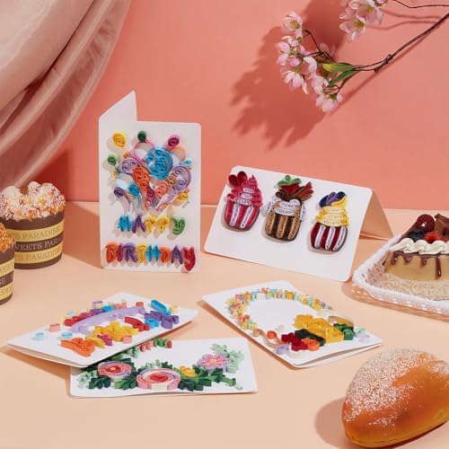 WEBEEDY 20 Sets Handmade DIY Greeting Card Kits Birthday Theme Quilling Card Kit with Paper Quilling Strips Tools DIY Happy Birthday Congratulation Cards for Friends Families and Colleagues - Image 7