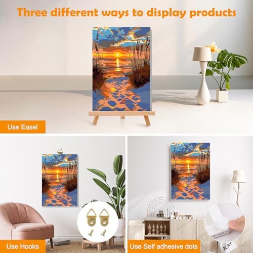 MOGTAA Landscape Paint by Numbers Kit for Adults Beginners with Frame, Beach Adult Paint by Number Kits on Canvas with Easel, Easy DIY Sunset Oil Painting Kits for Home Decor, 8x12in - Image 3