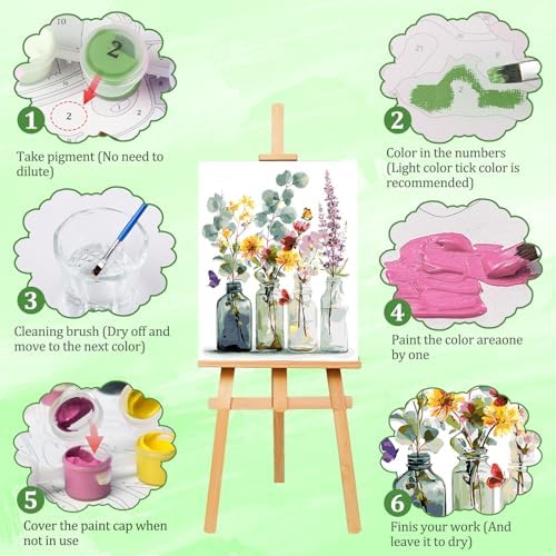 AIRDEA Flowers Paint by Numbers for Adults 16x20in Bottle Flowers Painting by Number Kits for Beginner Frameless Easy Acrylic Oil Painting on Canvas with Paints and Brushes - Image 4