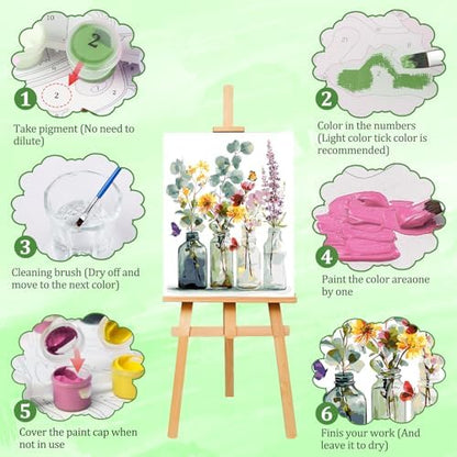 AIRDEA Flowers Paint by Numbers for Adults 16x20in Bottle Flowers Painting by Number Kits for Beginner Frameless Easy Acrylic Oil Painting on Canvas with Paints and Brushes - Image 4