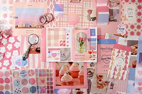 Draupnir Pink Cute Kawaii Aesthetic Scrapbook Kit(348pcs), Bullet Junk Journal Kit with Journaling/Scrapbooking Supplies, Stationery,A6 Grid Notebook with Graph Ruled Pages DIY Gift for Teen Girl - Image 5