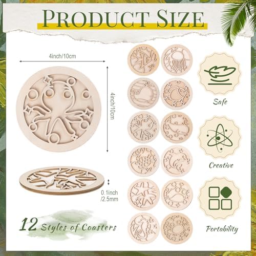 Reallnaive Wood Coasters Painting Kit DIY Craft, 24 Pcs, Sea Animal - Image 2