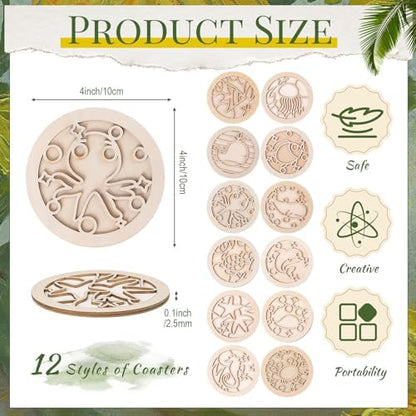 Reallnaive Wood Coasters Painting Kit DIY Craft, 12 Pcs, Sea Animal - Image 2