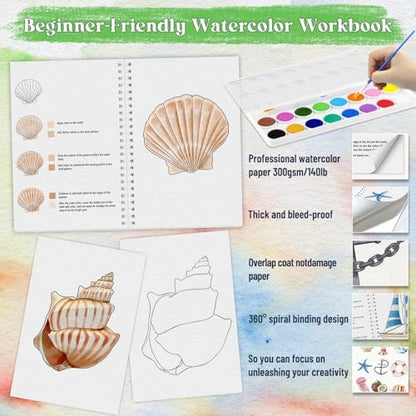 Beginners Watercolor Workbook for Adults, Step-by-Step Coloring Book Set - Image 3