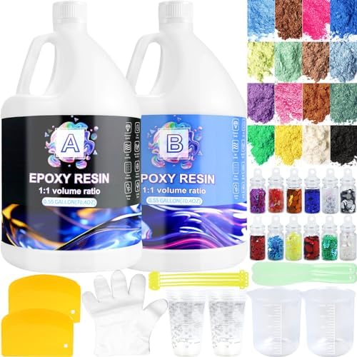 Pmbqifay Epoxy Resin Kit, 1.1 Gallon Clear Resin Epoxy, High-Gloss, No Bubbles, Not Yellowing, Self-Leveling for DIY Art, Crafts, Jewelry, Table Top, Wood & Resin Molds by Pmbqifay