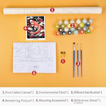 TUMOVO Koi Fish and Cherry Paint by Numbers Craft Kit for Adults - Image 3