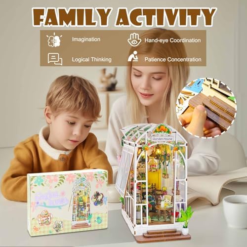 Book Nook Kit, 3D Wooden Puzzles Dollhouse with LED Light - Image 5