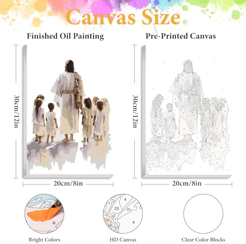 Framed Paint by Numbers Kit for Adults, Jesus with Children 8x12 Inch - Image 2