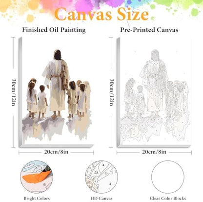 Framed Paint by Numbers Kit for Adults, Jesus with Children 8x12 Inch - Image 2