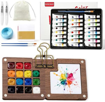 EVOCKAY Mini Watercolor Paint Set Portable Watercolor Kit for Adults Travel Watercolors Paint with Sketchbook Mixing Palette and Drawing Pad Perfect for On The Go Creativity and Art Exploration by Unknown