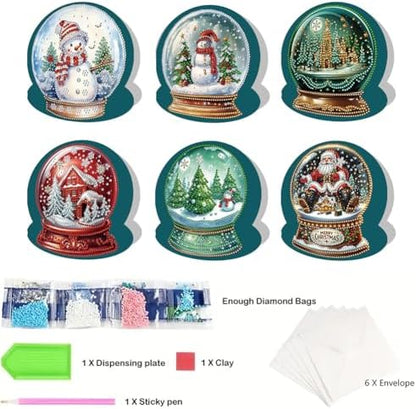 6 Pack 5D DIY Diamond Painting Xmas Snow Globe Greeting Card Kit, Diamond Art Birthday Holiday Greeting Card, Art Crafts Kit Creative with Envelope - Image 6