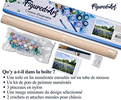 Figured'Art Paint by Numbers for Adults Countryside Field and Blue Flowers 16"x20" - Craft Art Painting DIY Kit Rolled Canvas Without Frame - Image 5
