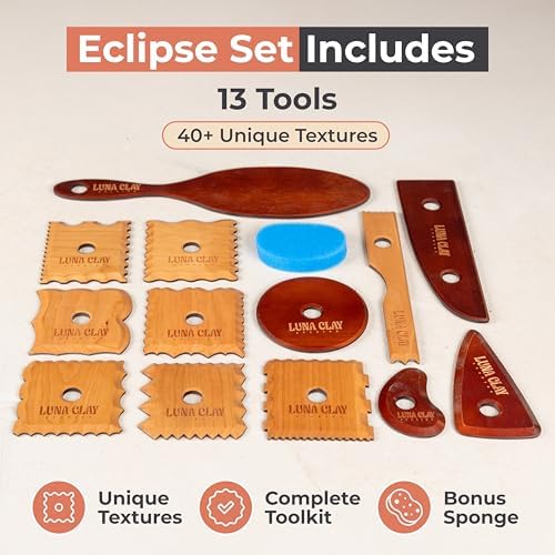 Pottery Tools & Ribs Set | 13 Pack - Kiln-Dried Cherry Wood Clay & Ceramic Tools for Trimming, Shaping & Wheel Throwing, Non-Warping, Home or Studio Use, Bonus Pottery Sponge Included - Image 5