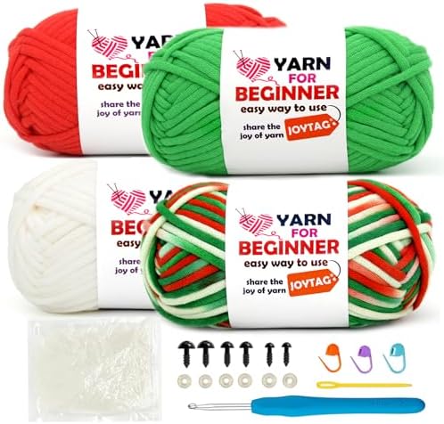 4 Pack Rainbow Beginner Crochet Yarn for Crocheting Knitting Multicolor Cotton Crochet Yarn for Beginners with Easy-to-See Stitches Cotton-Nylon Blend Easy Yarn for Beginners(Christmas Tone) by JOYTAG