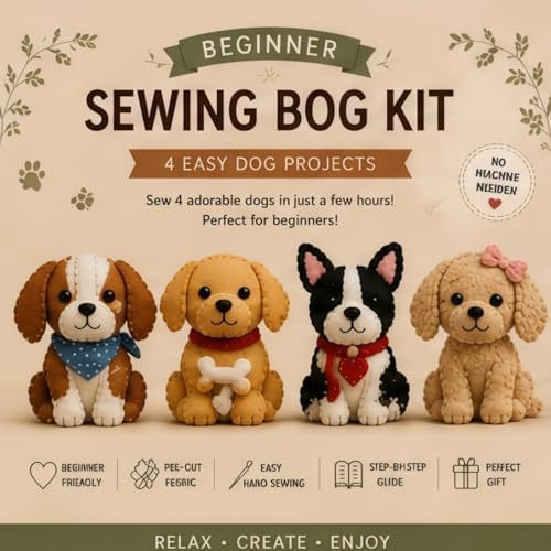 Sewing Kit for Beginners, DIY Felt Sewing Craft Kit with Pre-Cut Fabric & Instructions, Handmade Plush Animal Craft Set for Adults & Teens (Dog) - Image 5